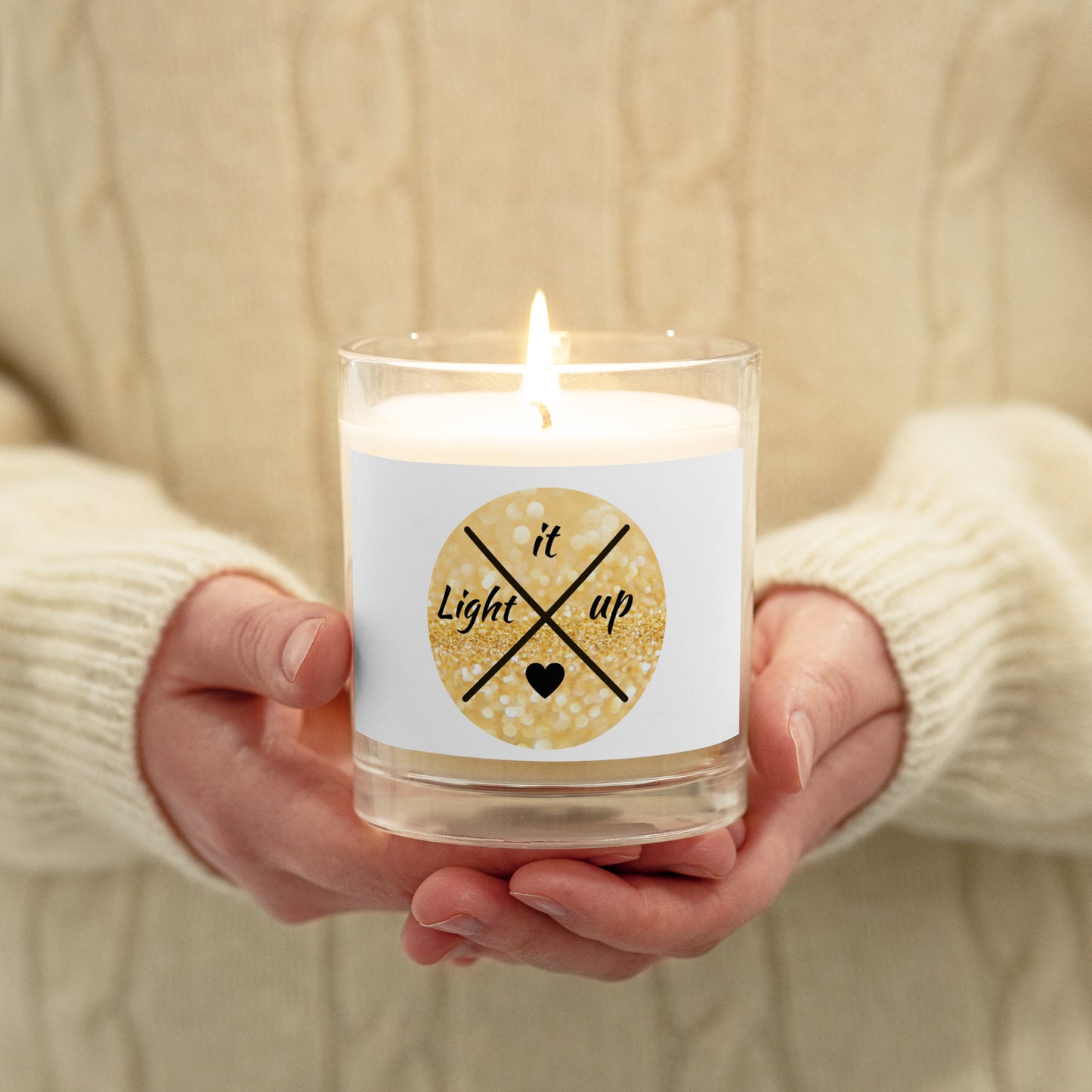 Light It Up golden: Glass jar soy wax candle